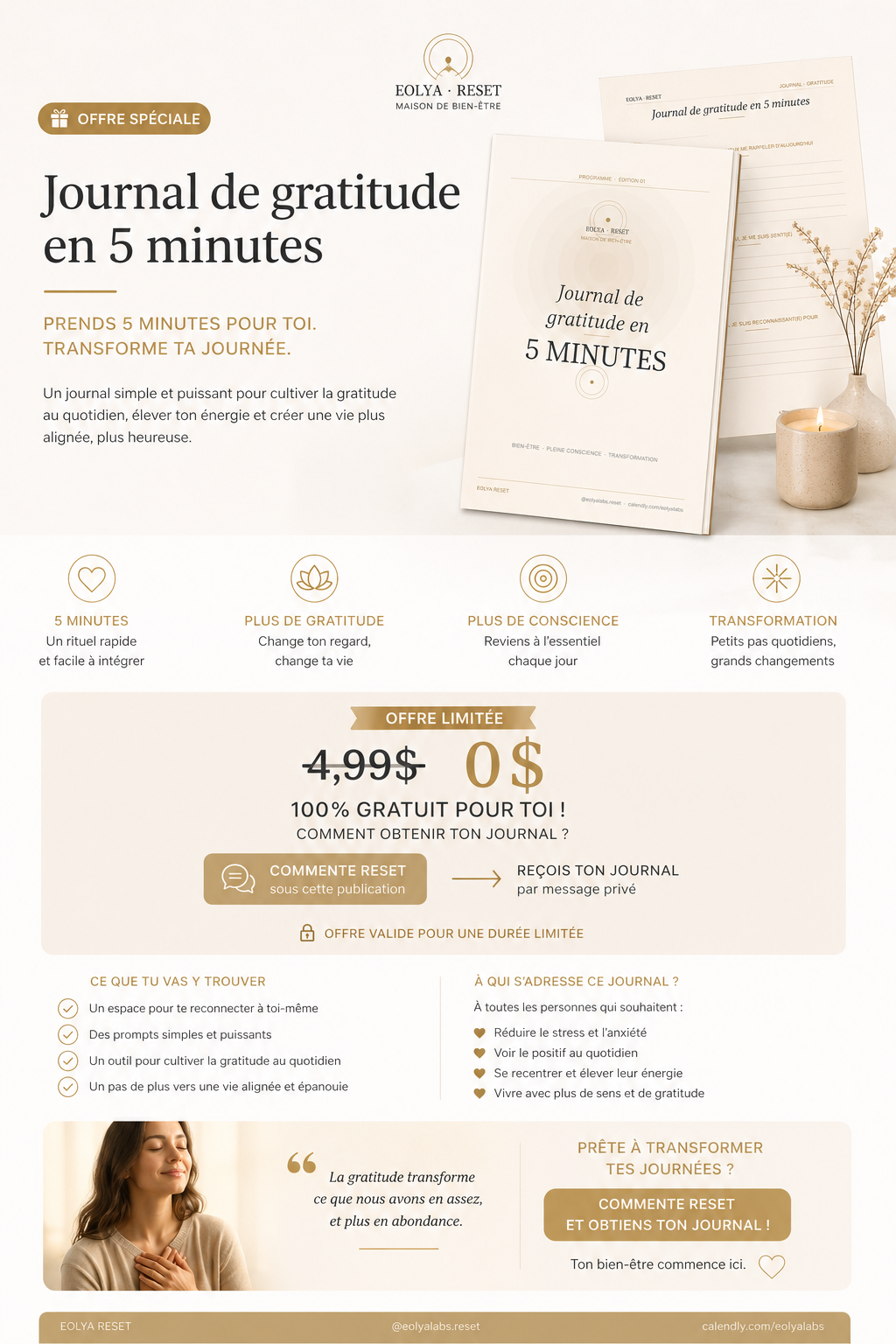 Journal de gratitude en 5 minutes – Eolya- 3 pages