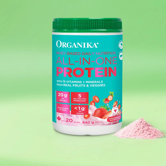 Protéine Whey Nutrition quotidienne Tout-en-un Fraises et crème — 640 g | Organika