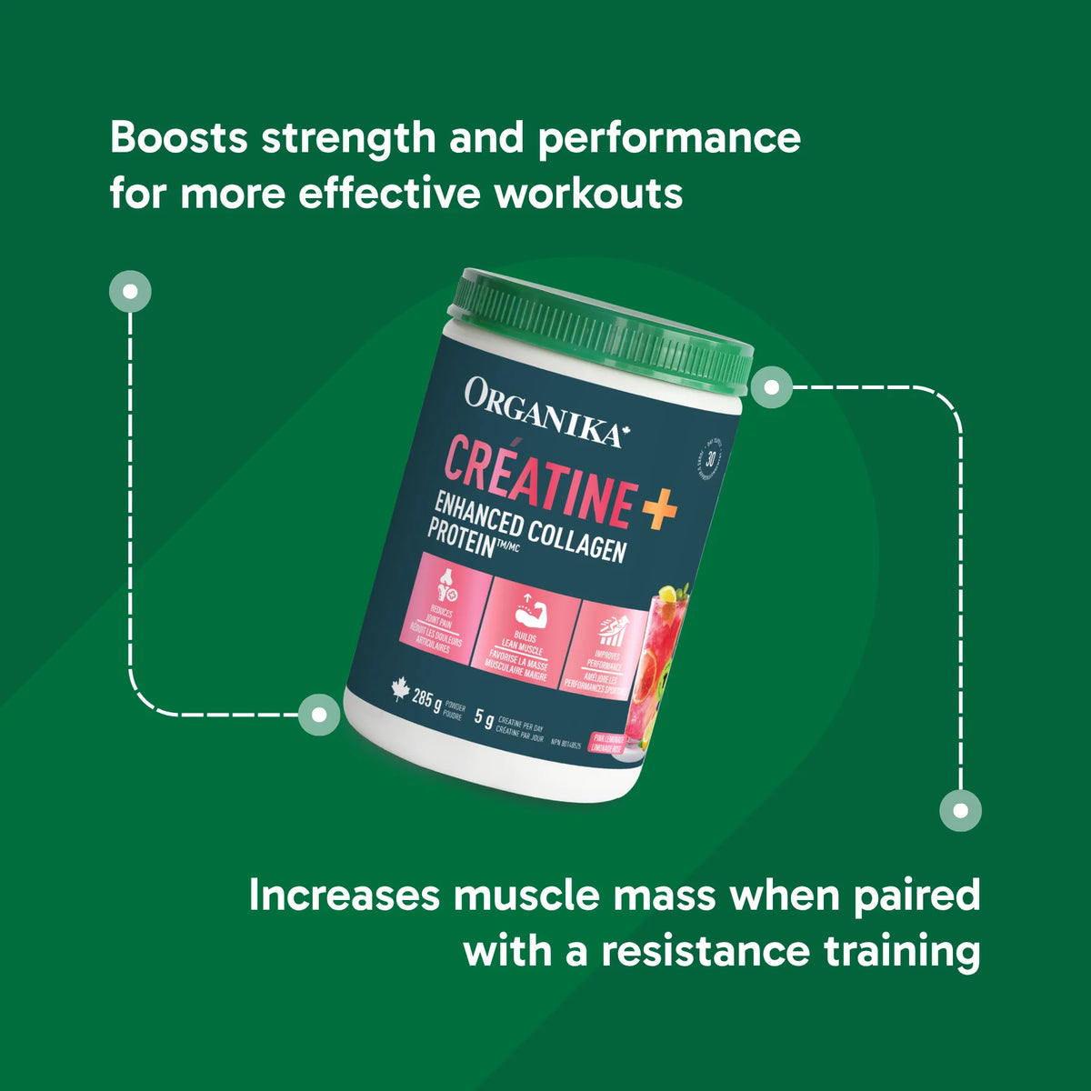 Creatine + Collagen Limonade rose — 285 g | Organika