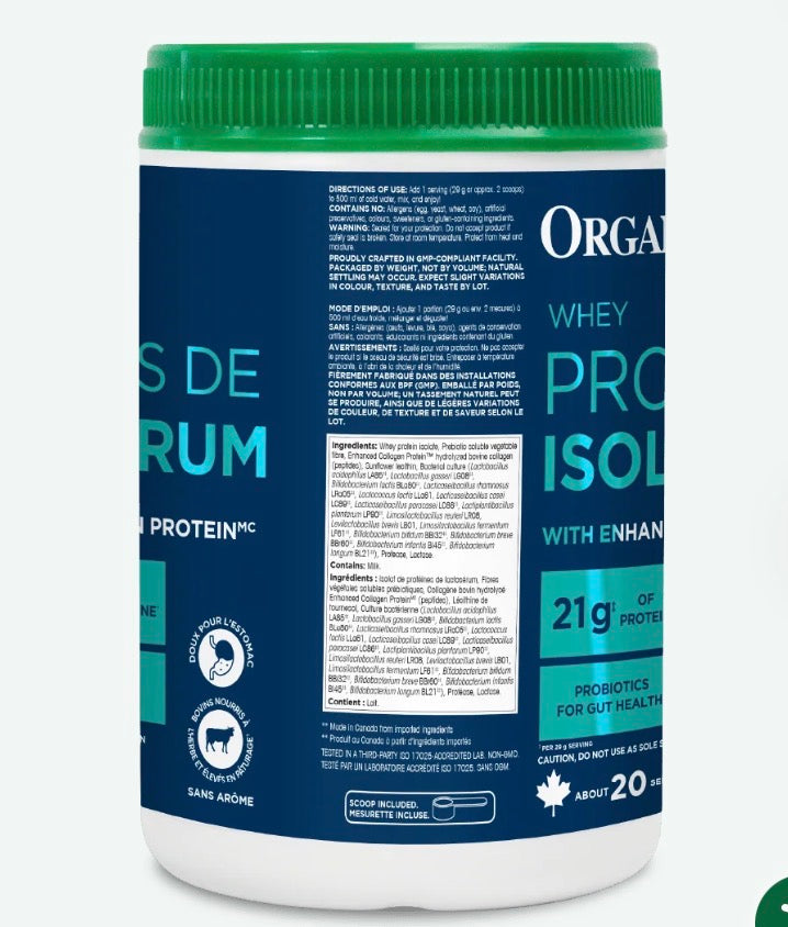 Isolat de protéine de lactosérum enrichi en collagène Nature — 580 g | Organika