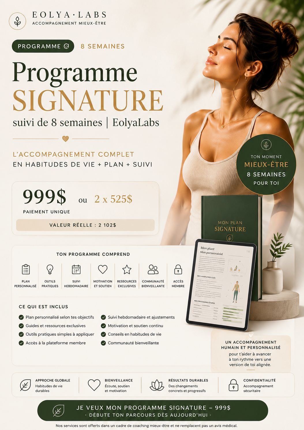 Programme SIGNATURE - EolyaLabs - Coaching habitudes de vie + plan personnalisé + suivi 8 semaines