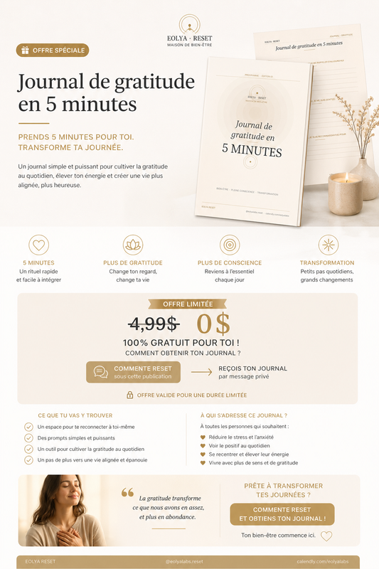 Journal de gratitude en 5 minutes – Eolya- 3 pages
