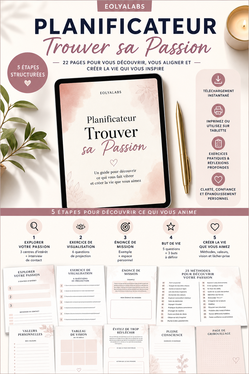 Planificateur Trouver sa Passion – 22 pages | EolyaLabs