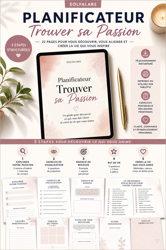 Planificateur Trouver sa Passion – 22 pages | EolyaLabs