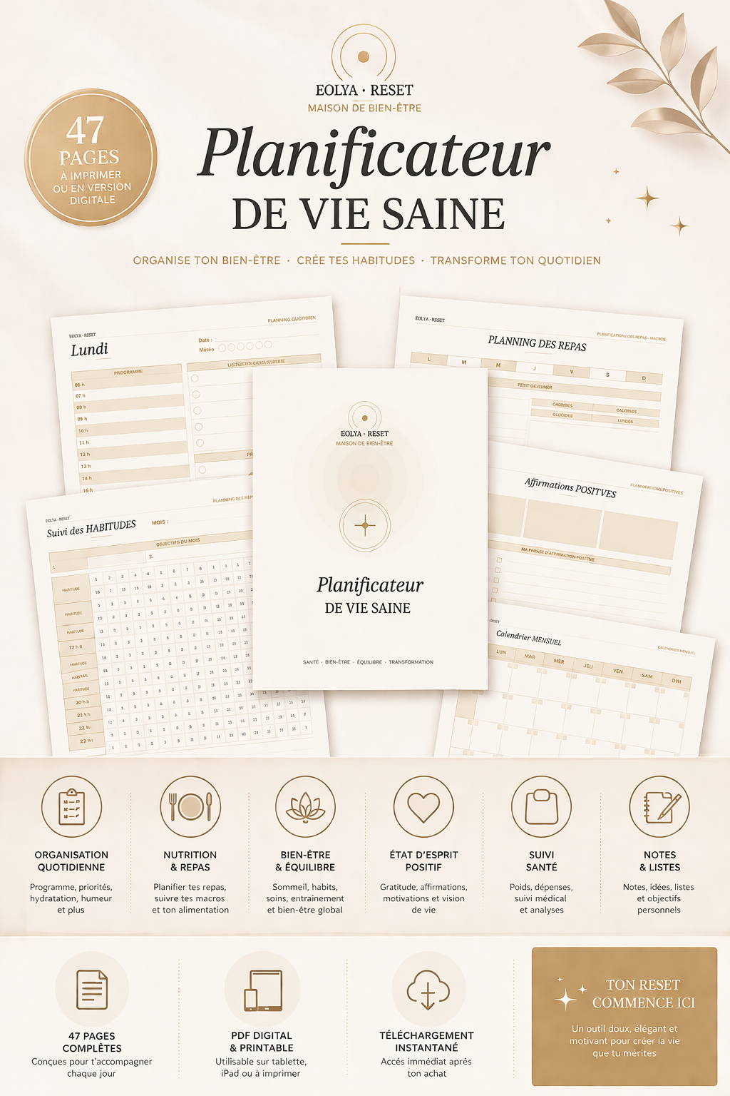 Planificateur de Vie Saine- 47 pages-EolyaLabs