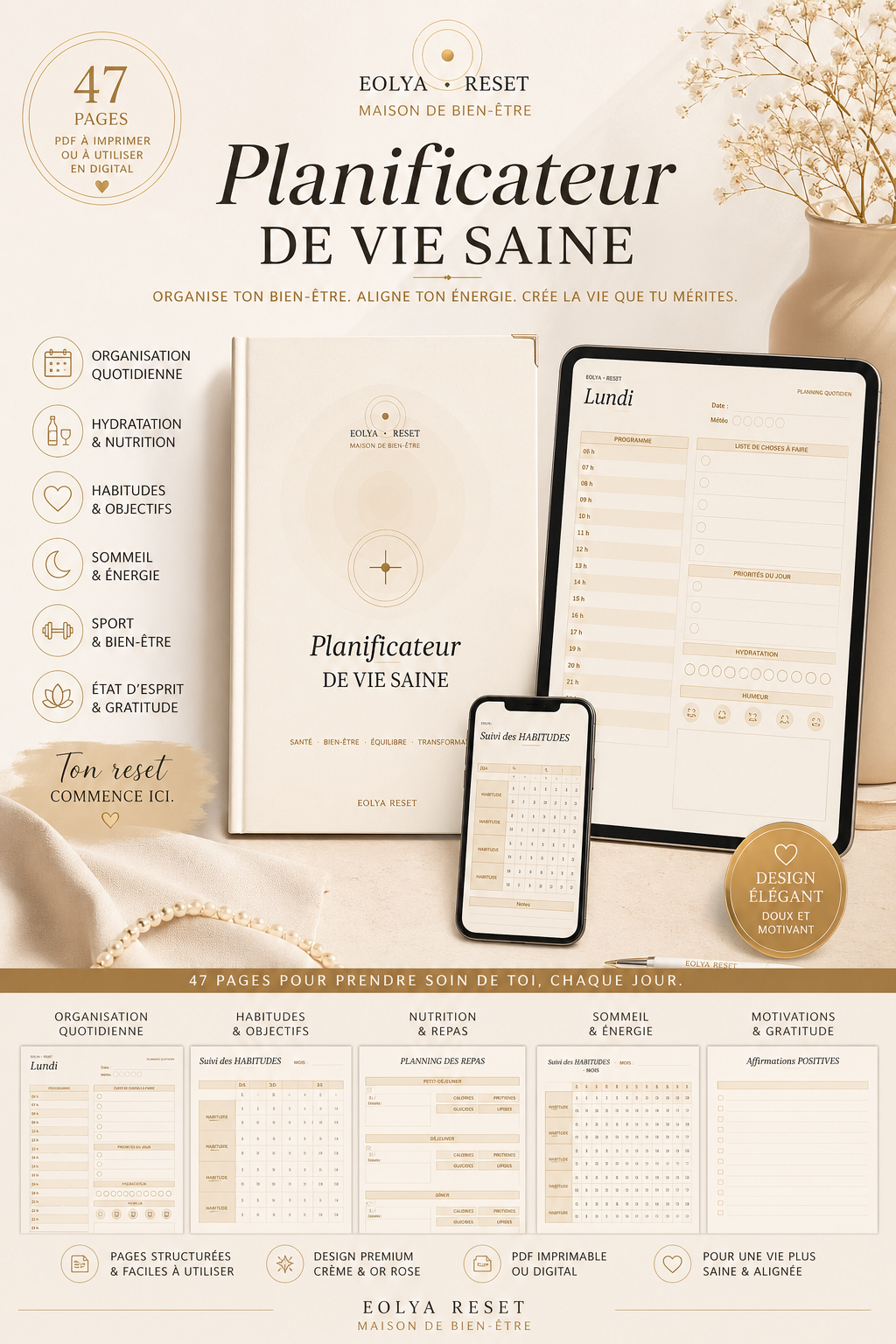 Planificateur de Vie Saine- 47 pages-EolyaLabs