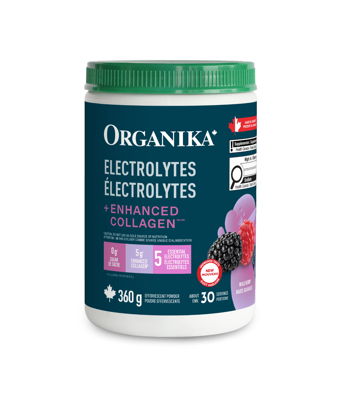 Électrolytes + Collagène Baies sauvages 360 g - Organika
