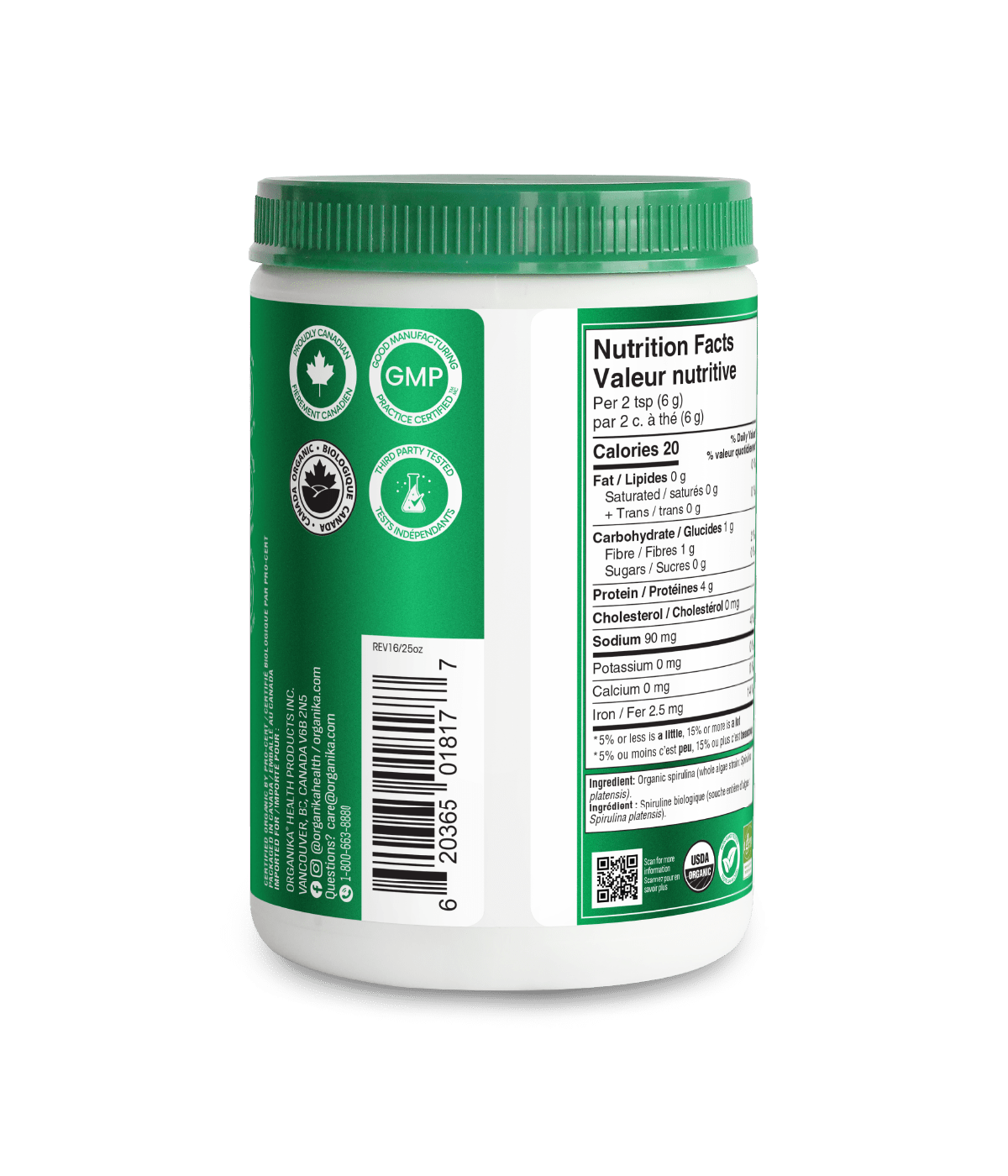 Spiruline biologique - étiquette et ingrédients